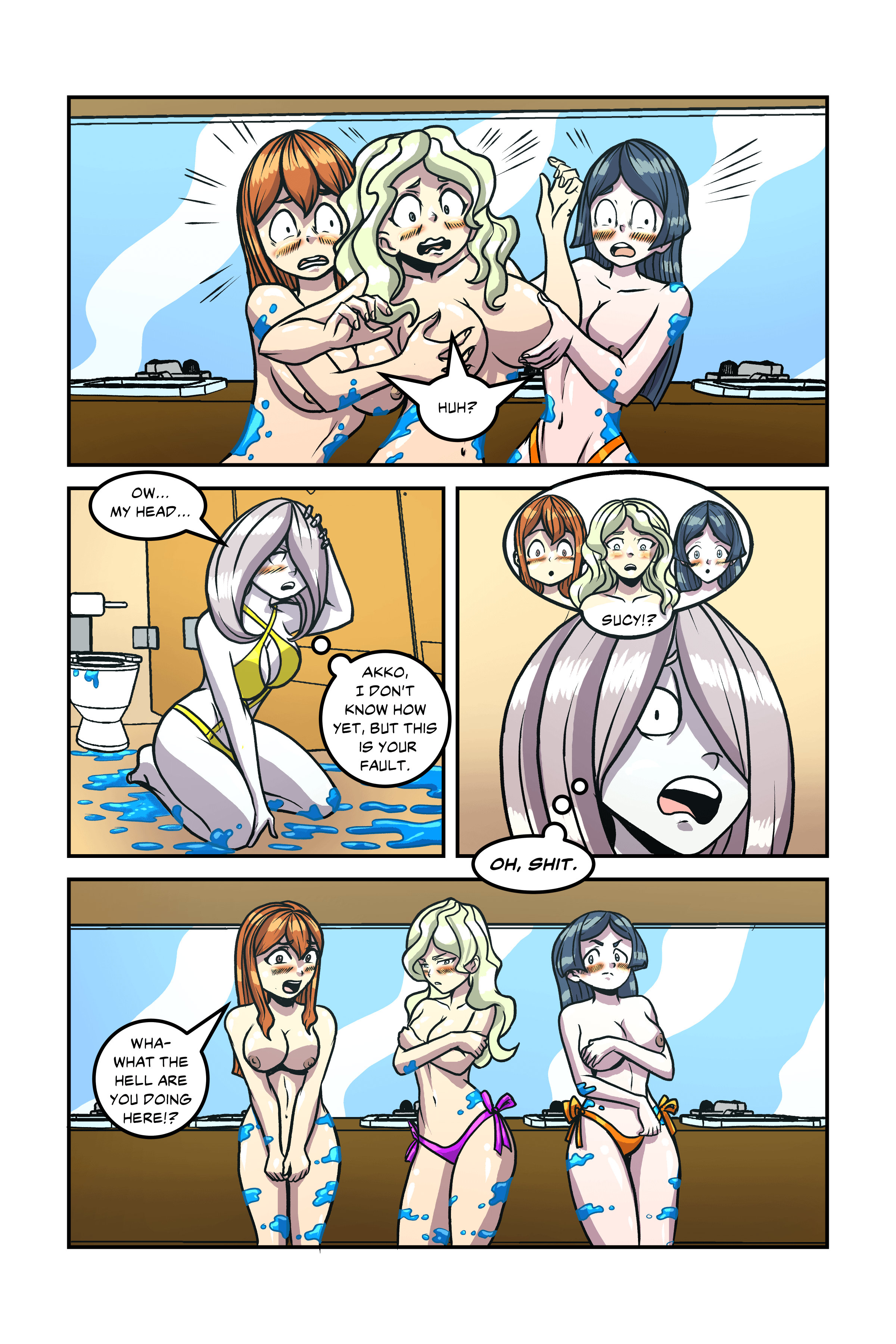 Akko Kagari, Sucy Manbavaran, Diana Cavendish and the blue team in LWA: Bathroom Incident Pages 50-69(RamenSquad) [Little Witch Academia] - RamenSquad