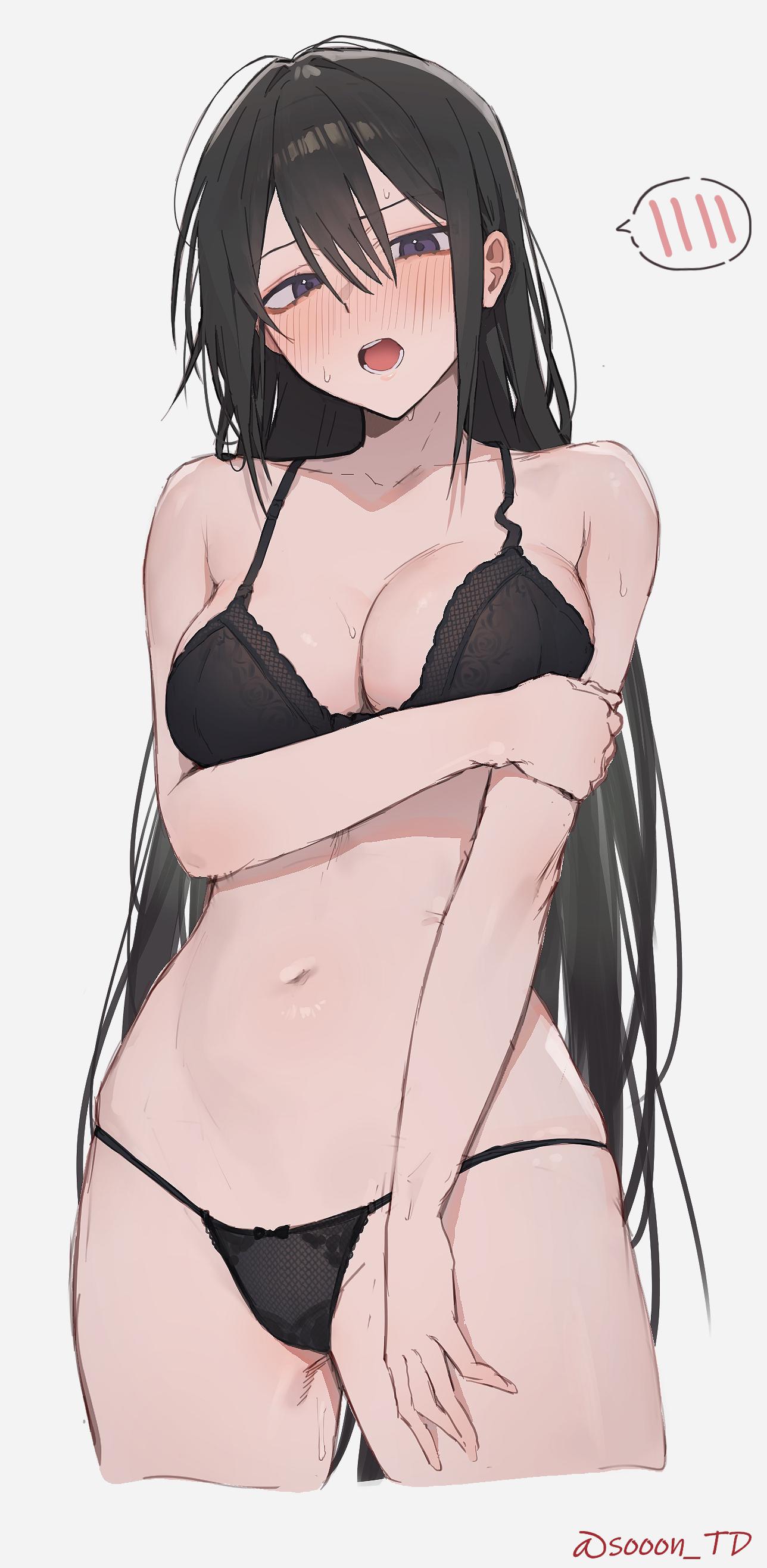 Embarrassed wearing lingerie (EmbarrassedHentai Anime GIF)