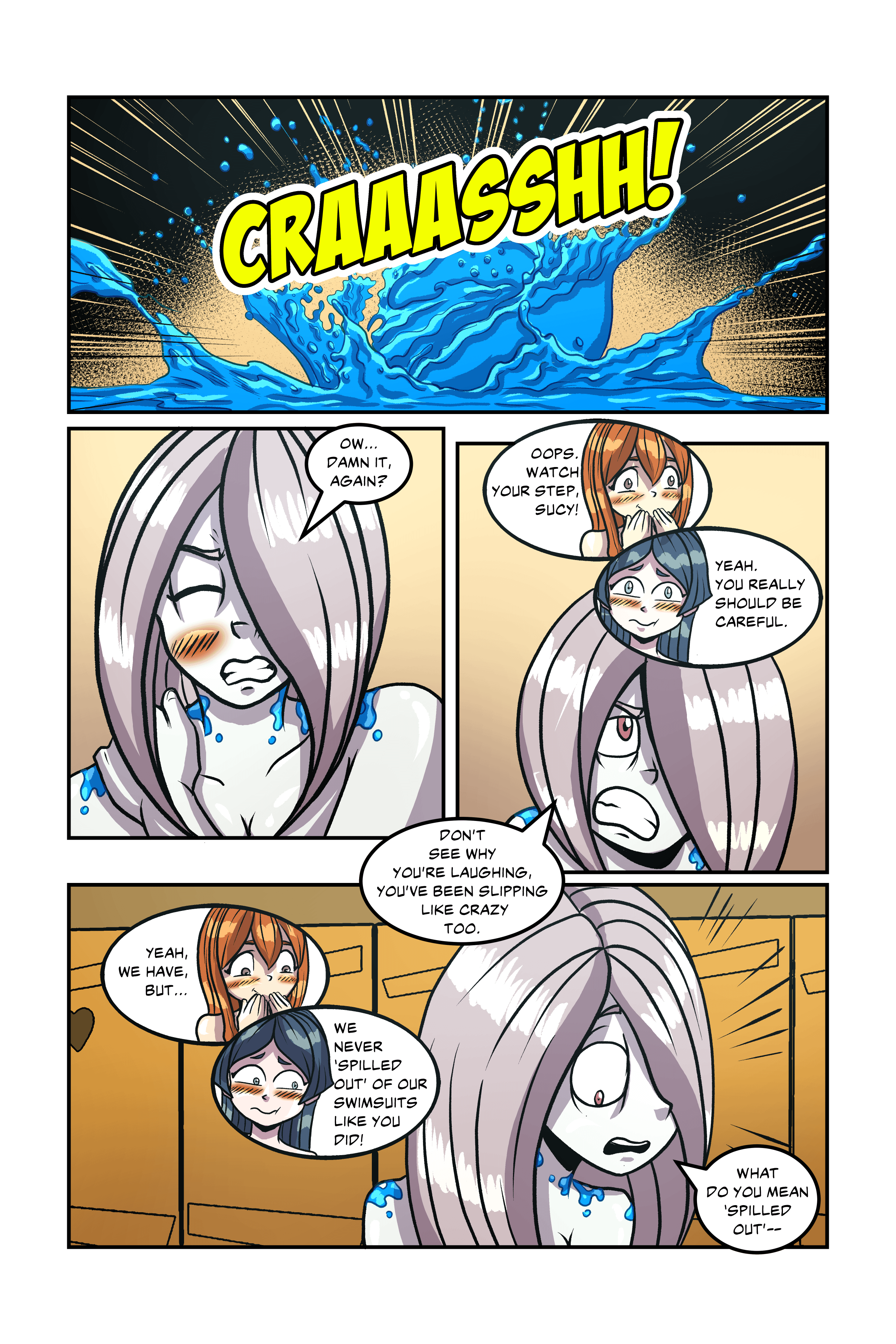Akko Kagari, Sucy Manbavaran, Diana Cavendish and the blue team in LWA: Bathroom Incident Pages 67-77 [Little Witch Academia] - Little Witch Academia