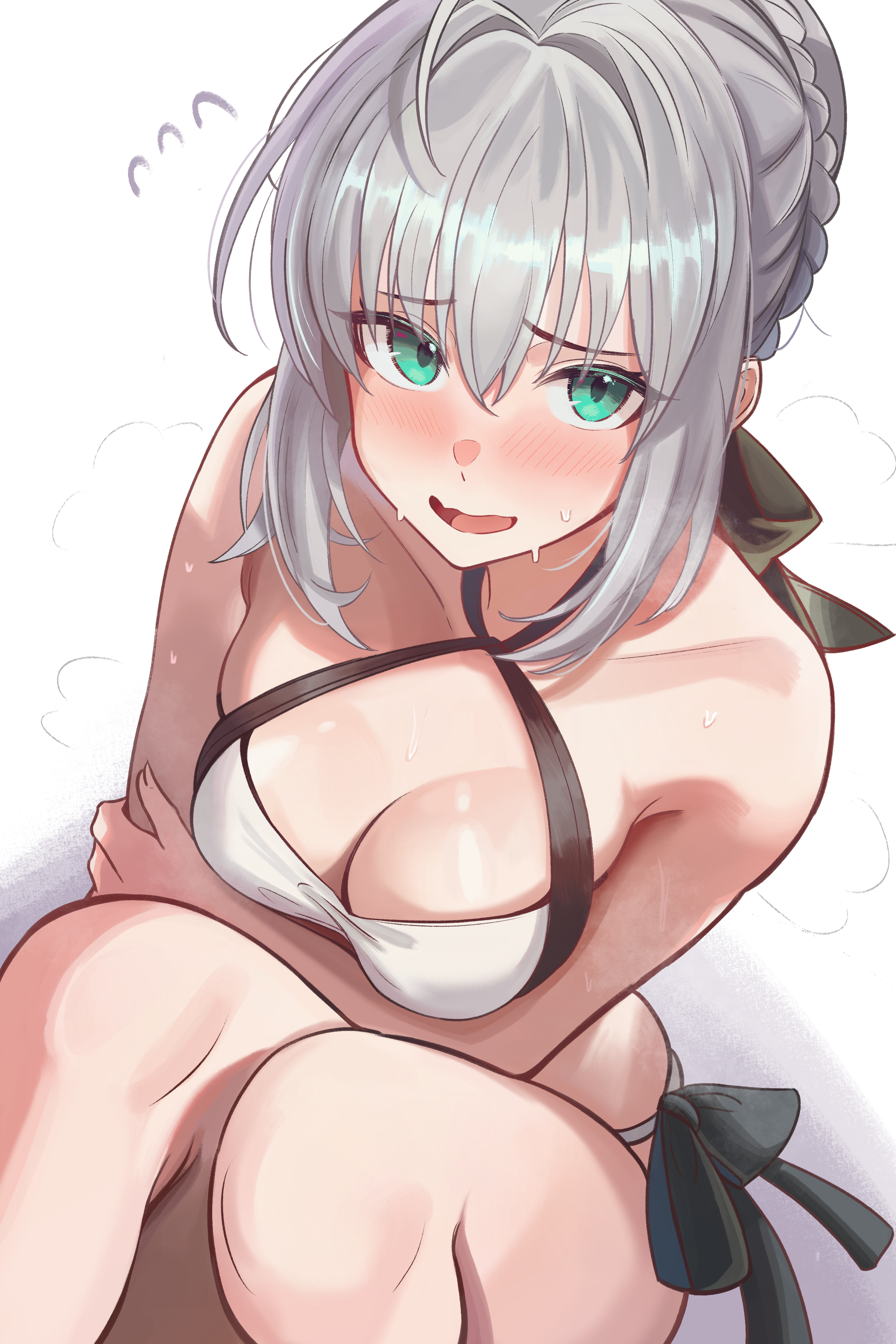 Grey embarrassed about her size (EmbarrassedHentai Anime GIF)