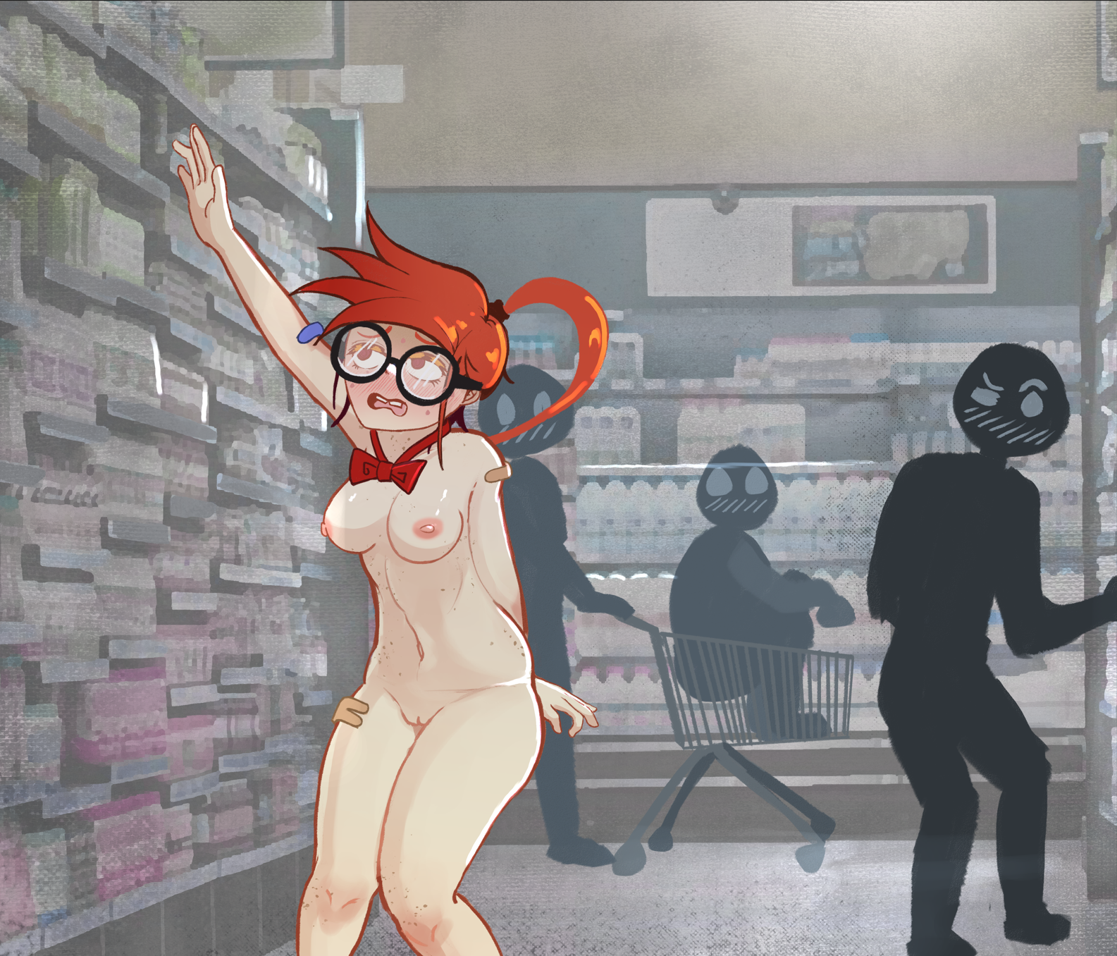 Bullies took her clothes and told her to go into the grocery store alone (EmbarrassedHentai Anime GIF)