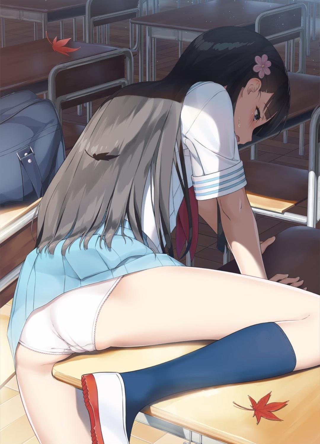 I-im just stretching... why are you taking your pants of?~<3 (MasturbationHentai Anime GIF)