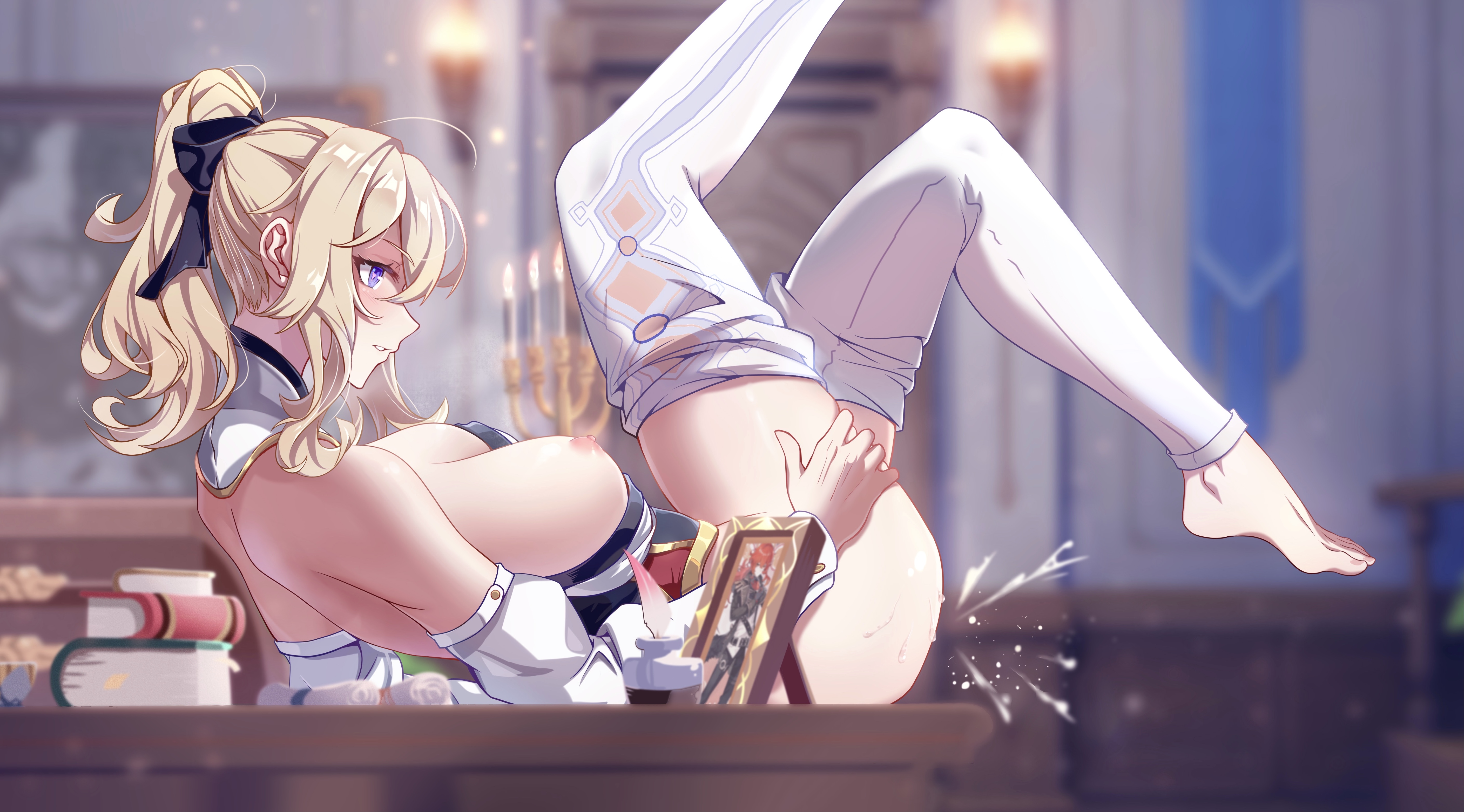 Jean masturbating in her office (MasturbationHentai Anime GIF)