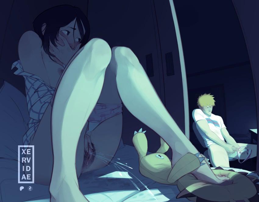 Seeing him use her panties (MasturbationHentai Anime GIF)