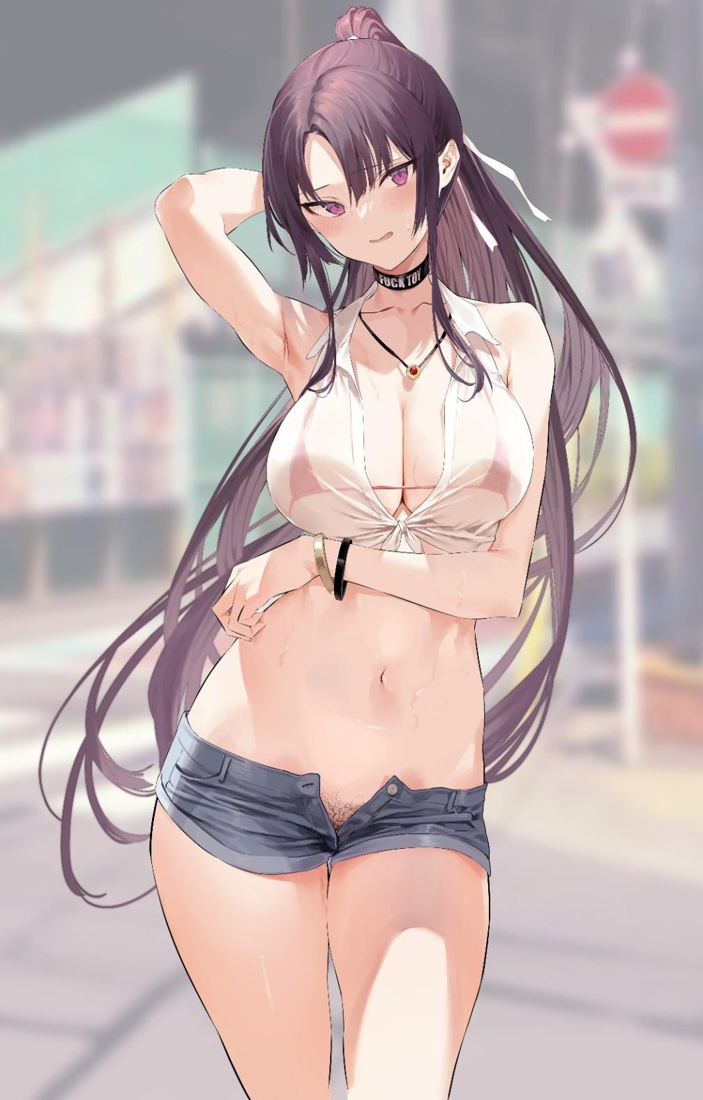 Being a public slut is quite easy: just go outside with a choker collar saying you're a fuck toy, wear a string bikini or nothing under a wet translucide white top and mini short and show off your tits and armpits (Kendou Shoujo - CH7) (Hiiragi Yuuichi) - Kendou Shoujo - CH7