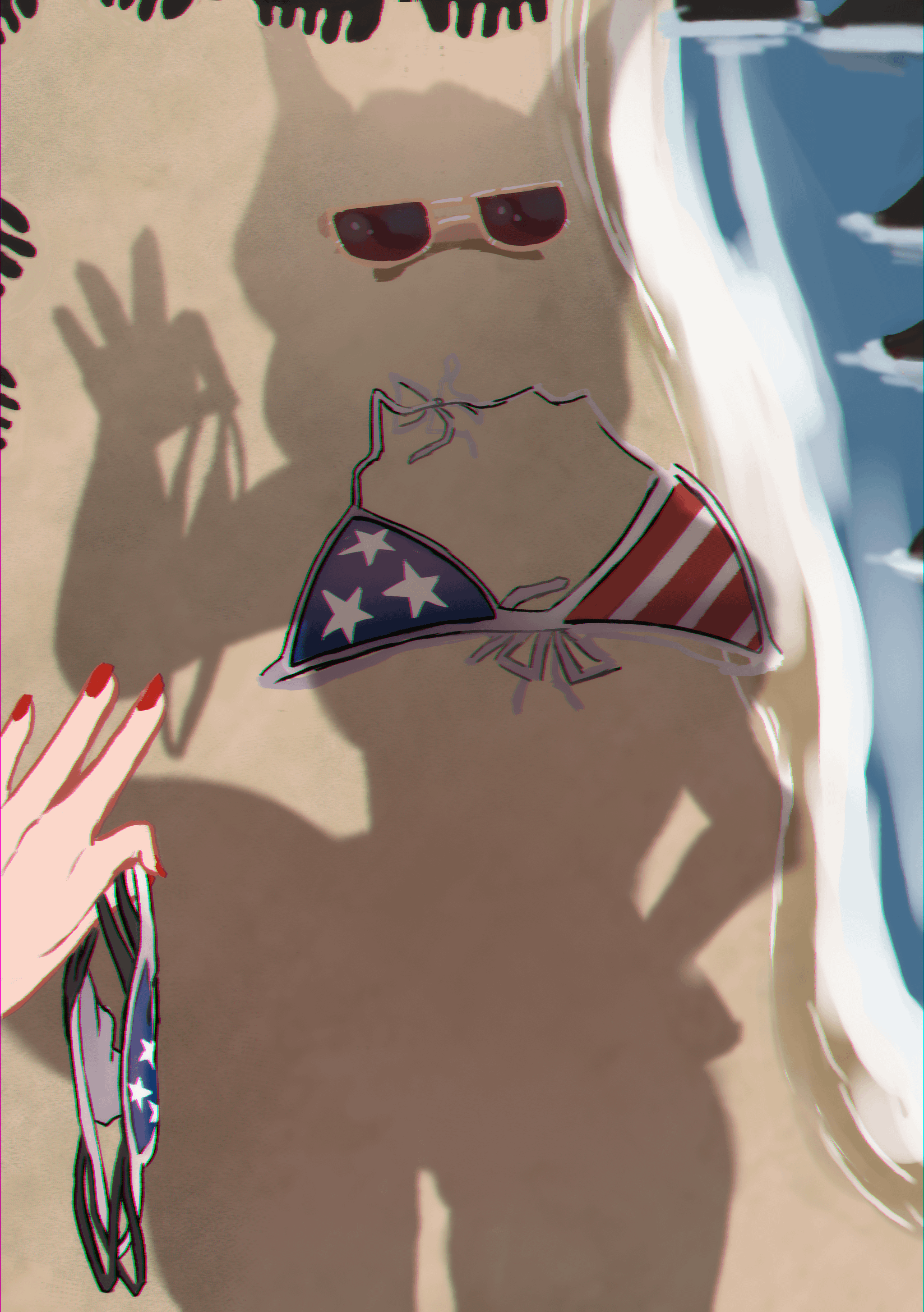 Zentreya stripping on the beach (Public Hentai Anime GIF)