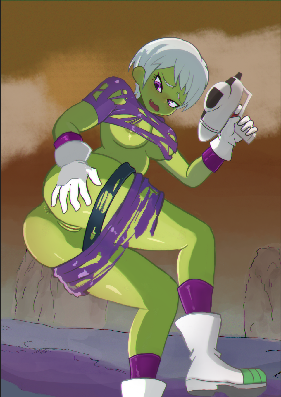 Bad time for Cheelai's clothes to get destroyed (Public Hentai Anime GIF)