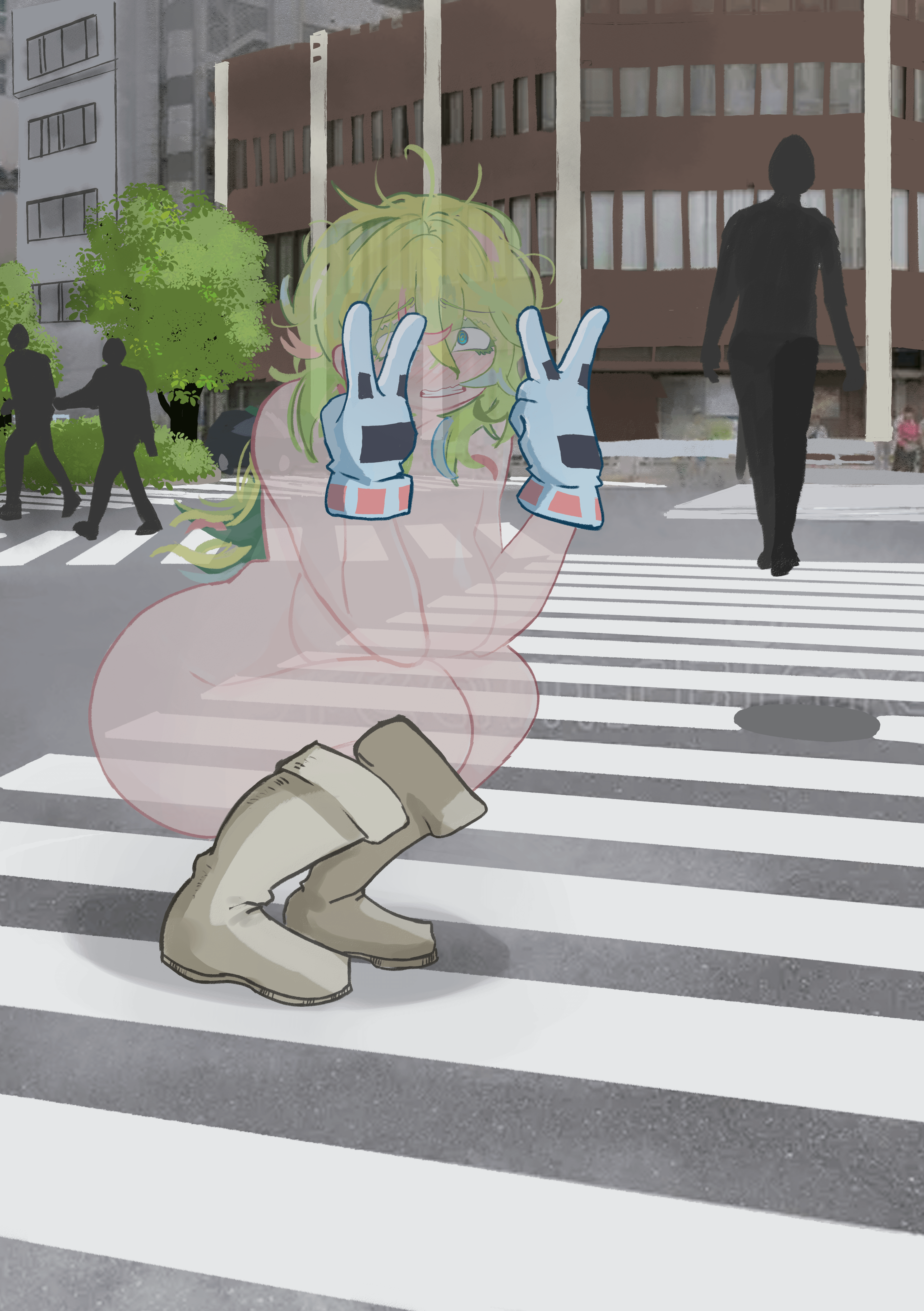 Toru Hagakure naked in the middle of the crosswalk (Public Hentai Anime GIF)