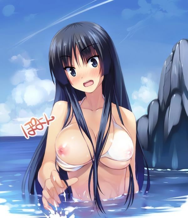 Would you tell me everyone can see my nipple? or let them stare? (Public Hentai Anime GIF)