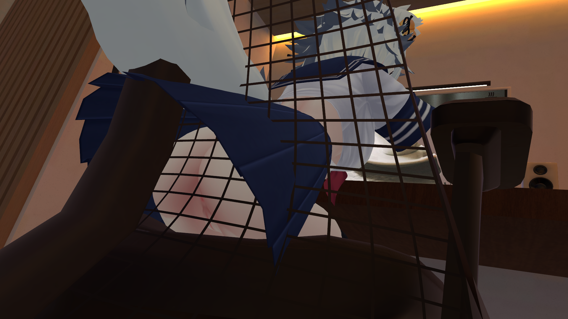 "what happened to your gamer chair? did you break it again?" SHUT UP! its content for my fansly! (Public Hentai Anime GIF)