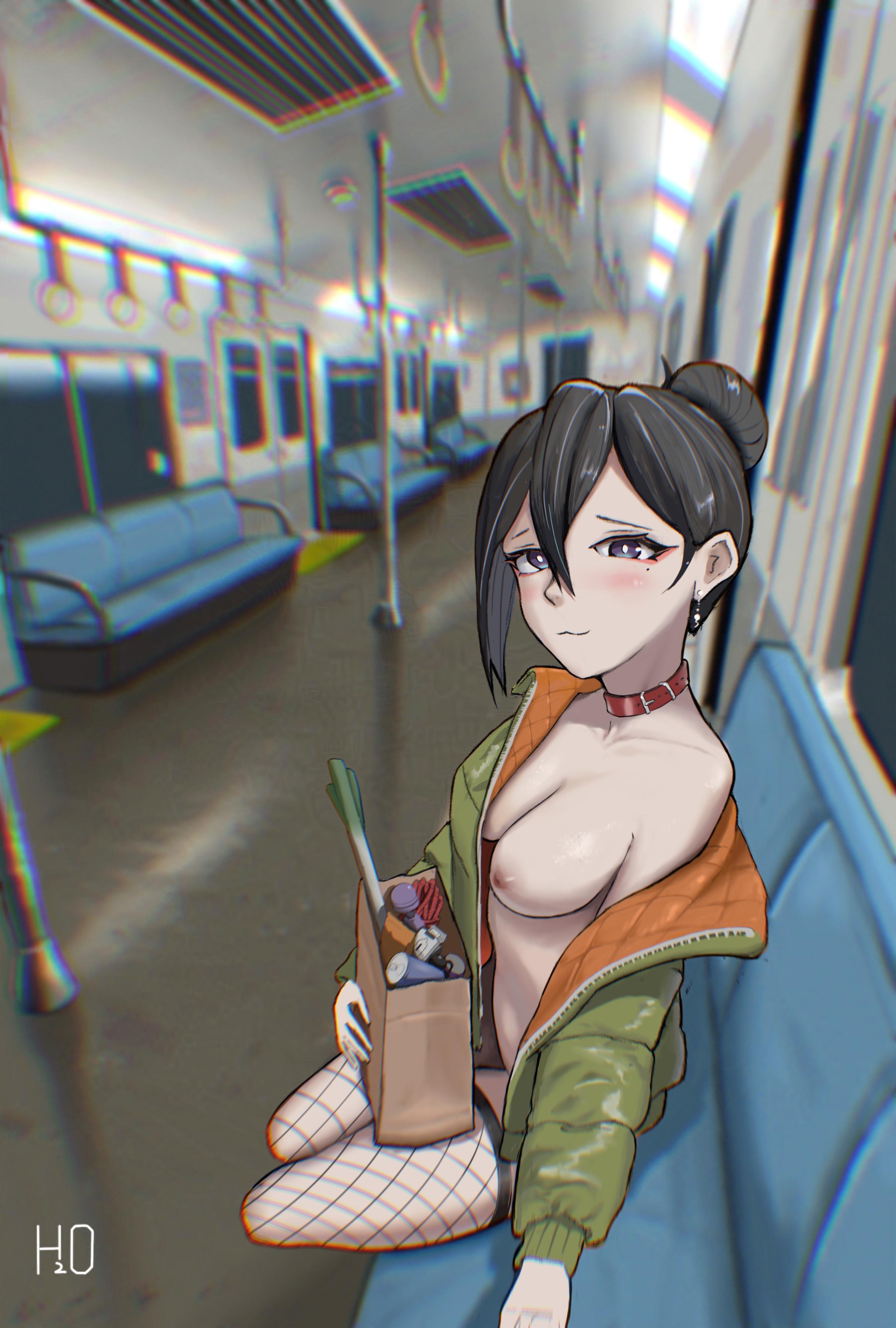 No one else on the last train, perfect for a little fun (Public Hentai Anime GIF)