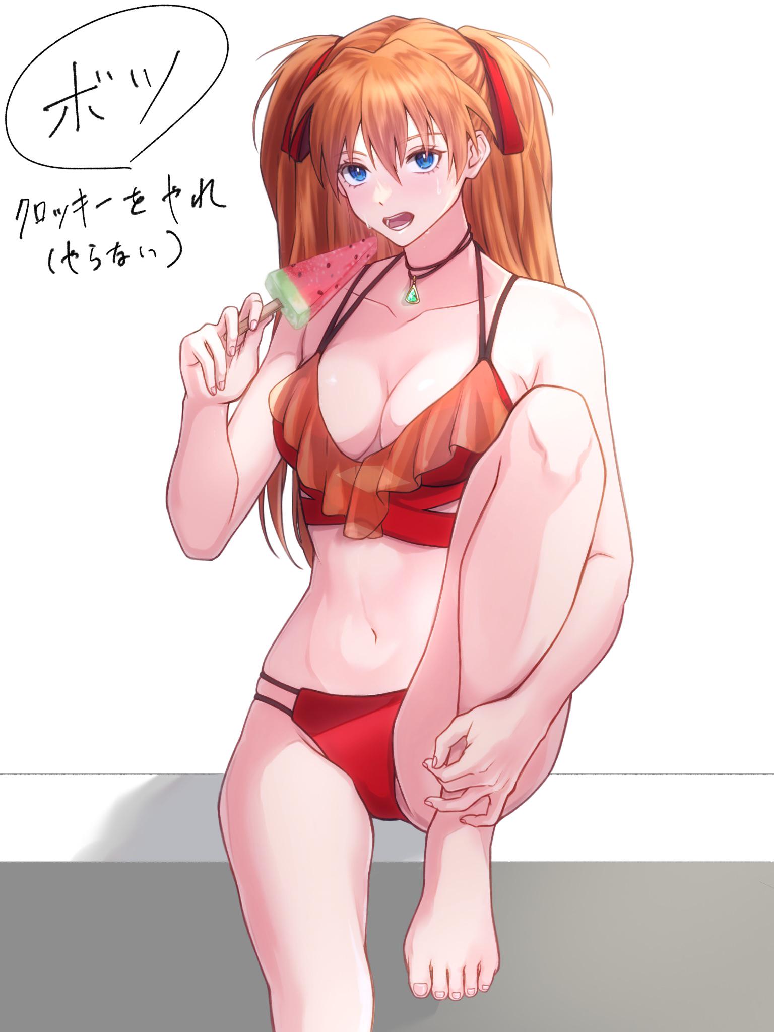 Asuka with watermelon on a stick [Neon Genesis Evangelion] (Akane.) - Neon Genesis Evangelion