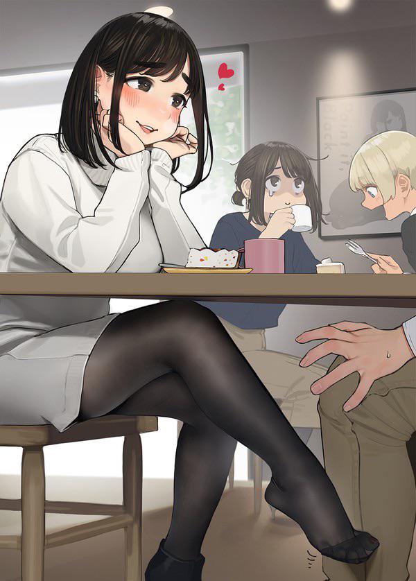 Teasing you with her foot under table [By: Yomu] - By: Yomu