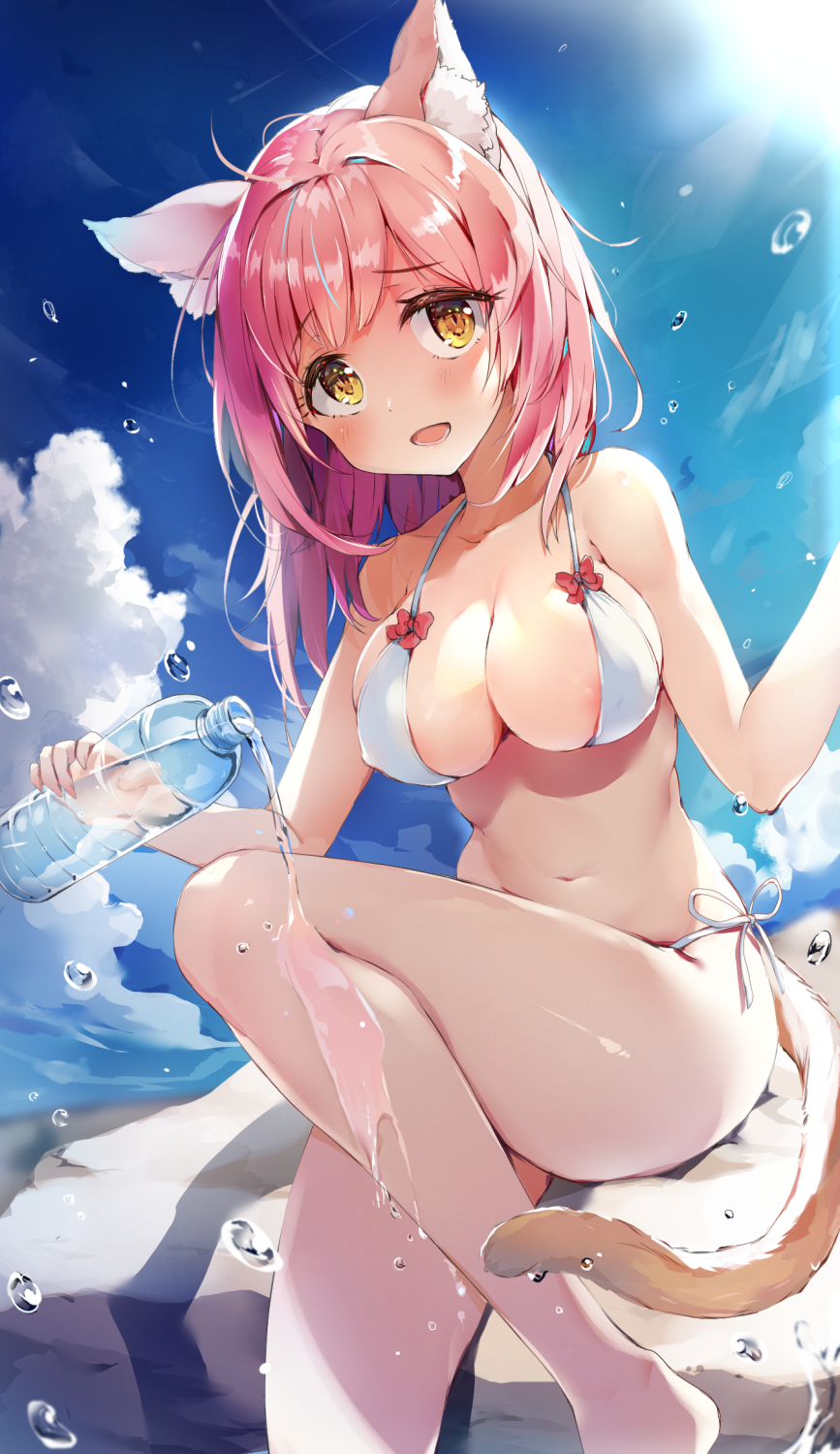 Pink haired neko not conserving water [Original] - Original