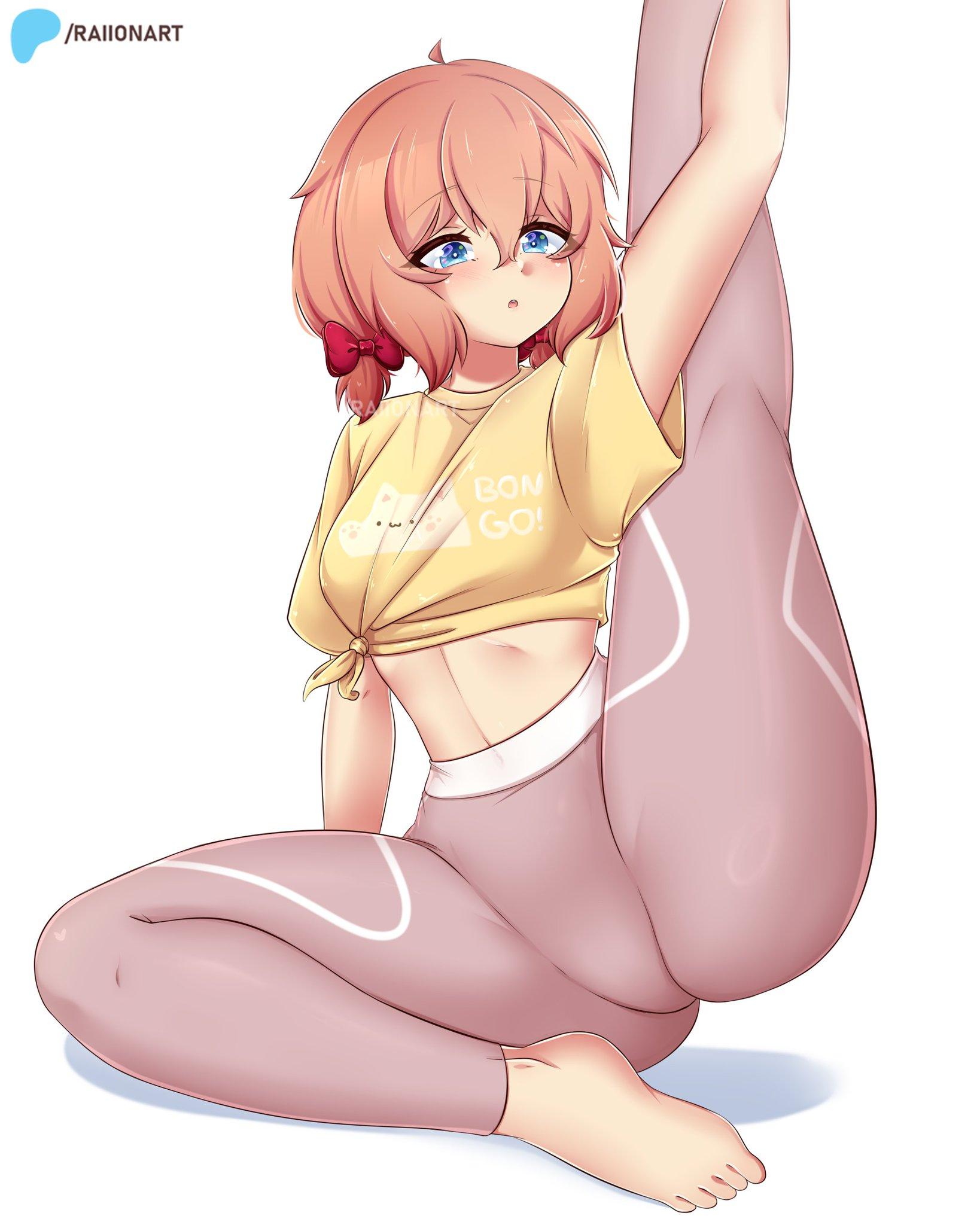 Sayori trying yoga as well! (RaionArt on X) [Doki Doki Literature Club!] - RaionArt on X
