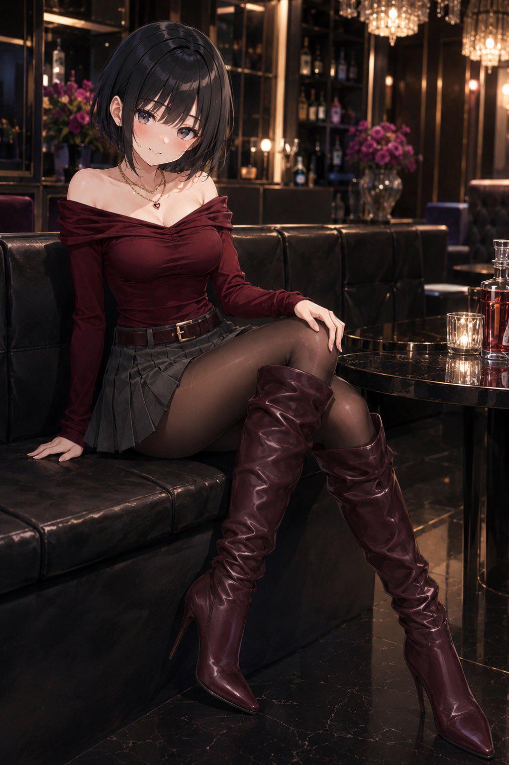 Matching Burgundy Boots (animelegs Anime GIF)