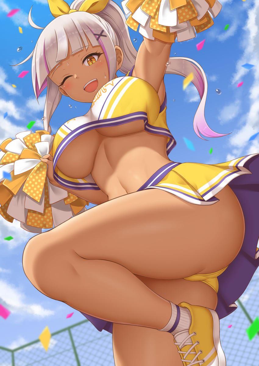 Cheerleader giving a special view (animelegs Anime GIF)