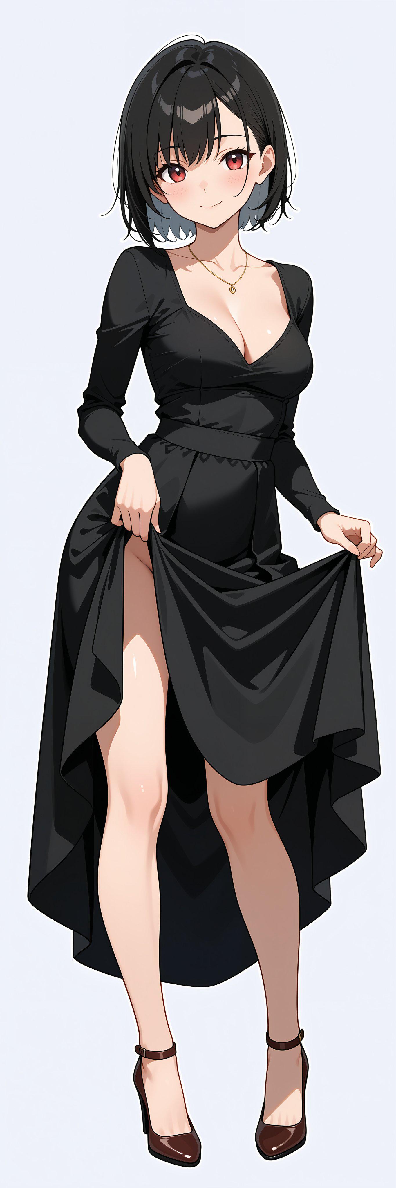 Lifting her Black Dress (animelegs Anime GIF)