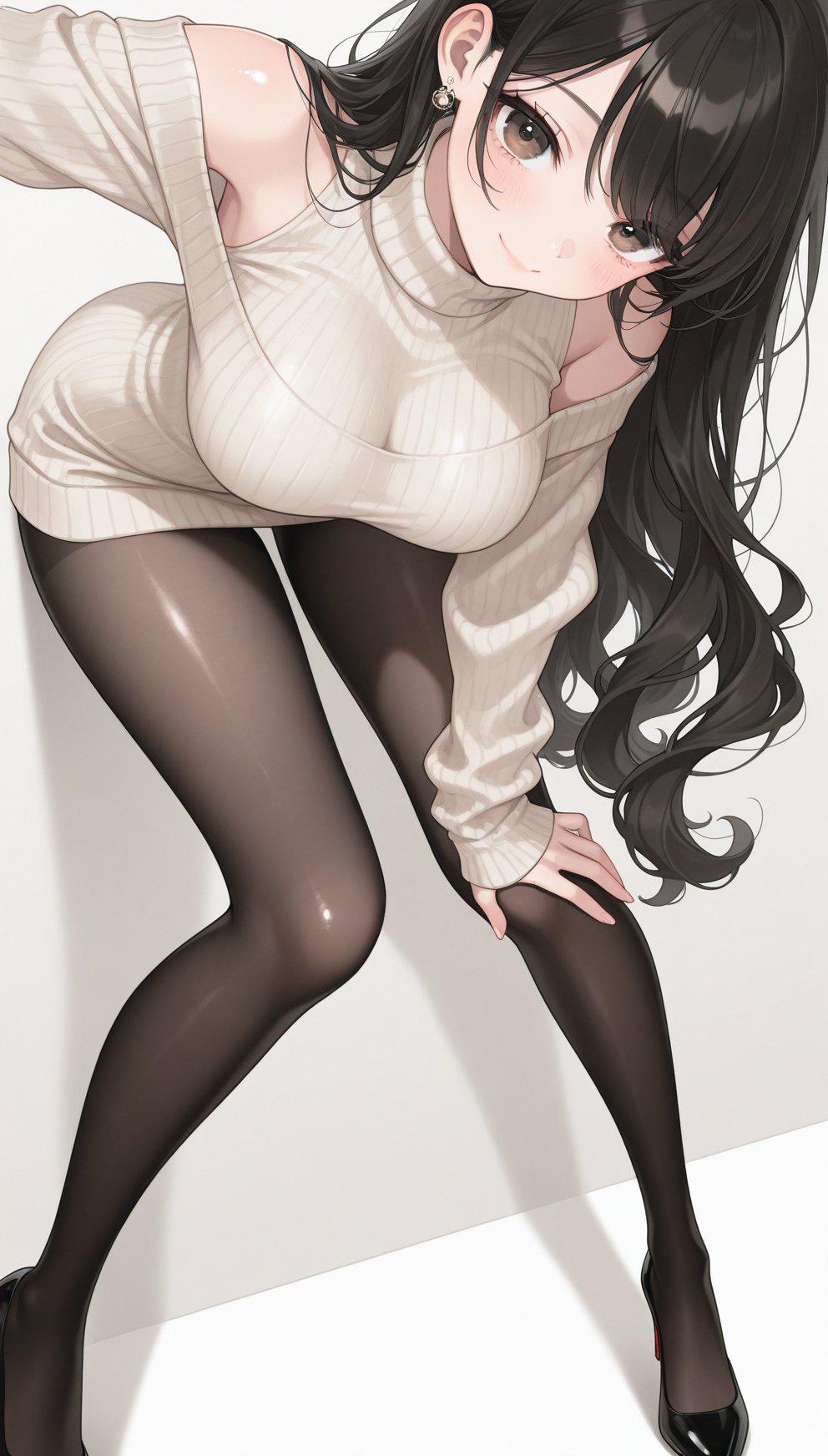 Beige Sweater & Tights (animelegs Anime GIF)