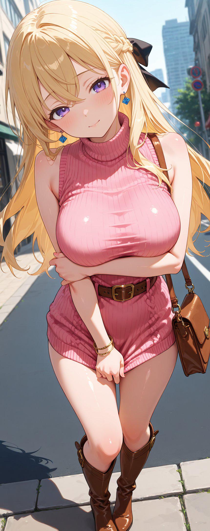 Pink Knit Dress & Boots (animelegs Anime GIF)