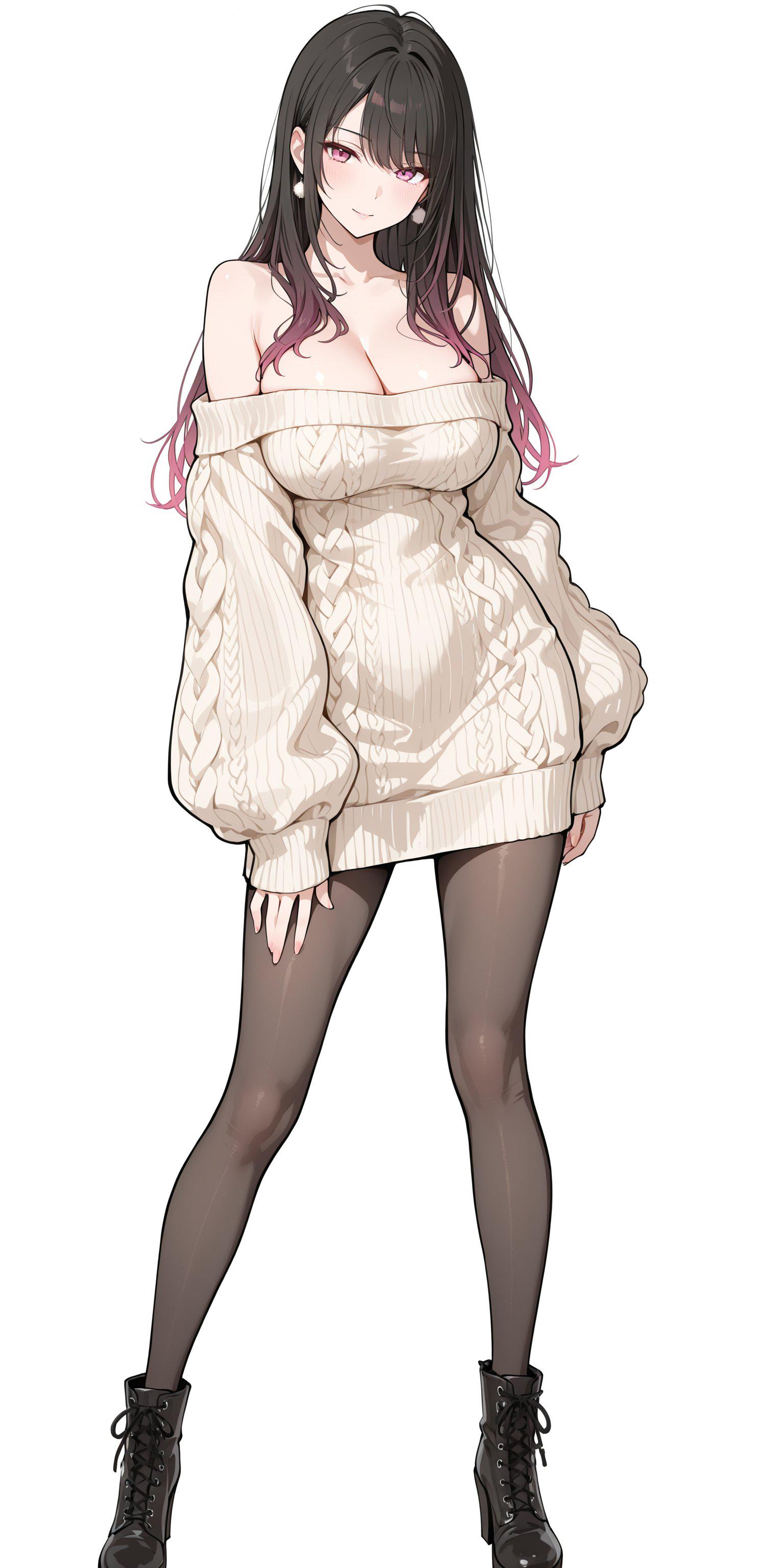 Off-Shoulder Sweater & Tights (animelegs Anime GIF)