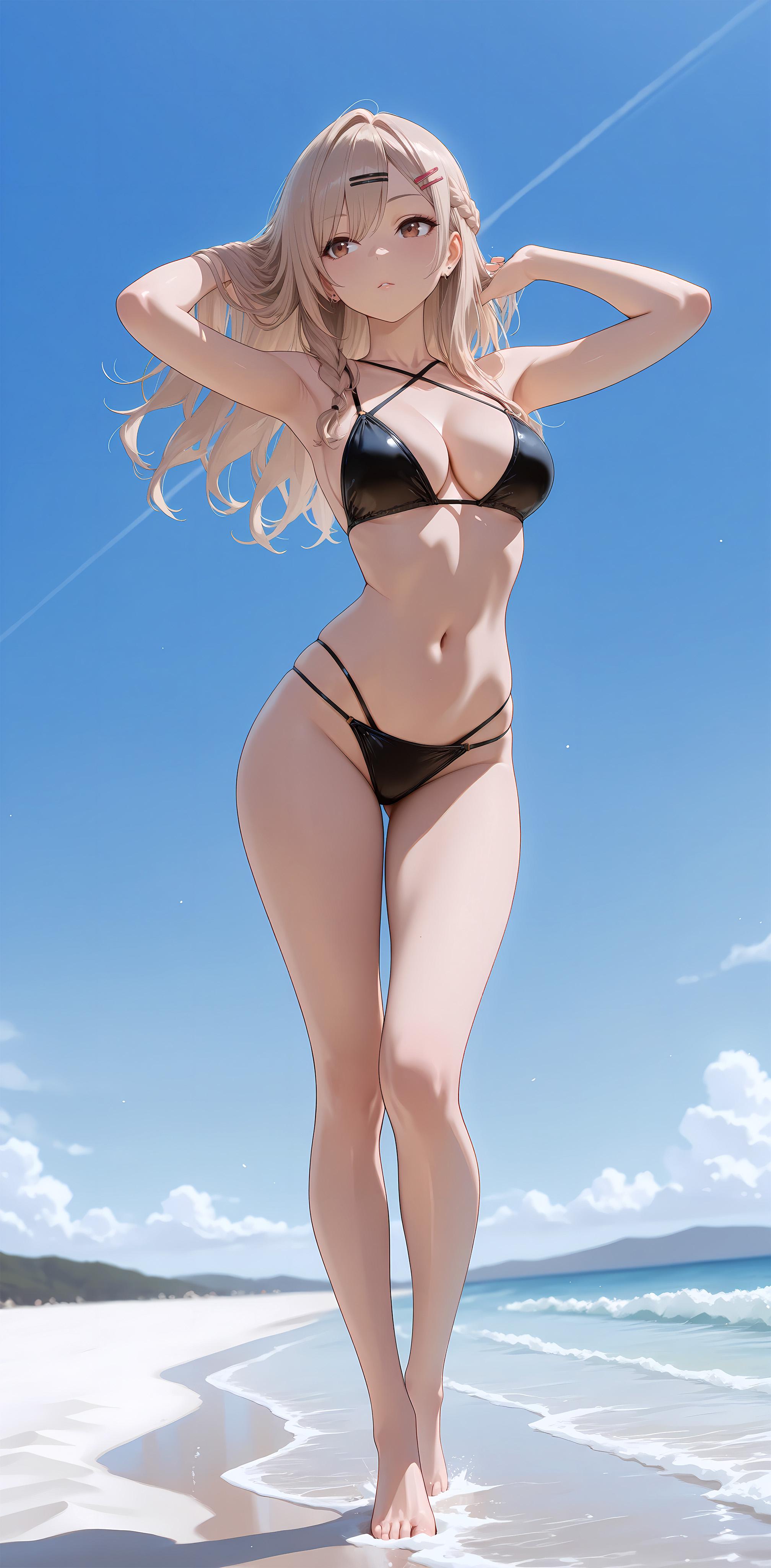 Gyaru on the Seashore (animelegs Anime GIF)