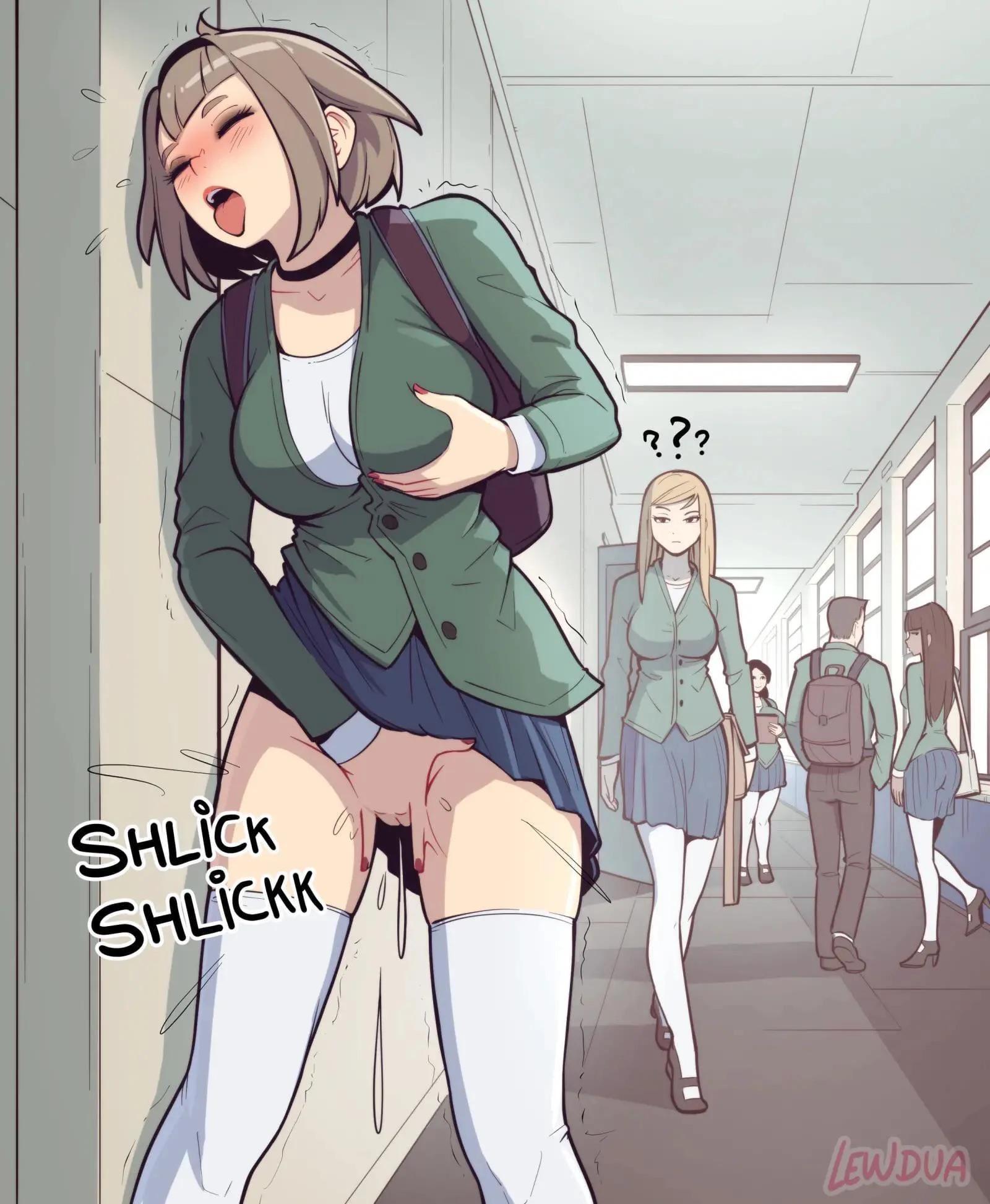That feeling when you’re closeted lesbian who just left the changing rooms at school  (MasturbationHentai Anime GIF)