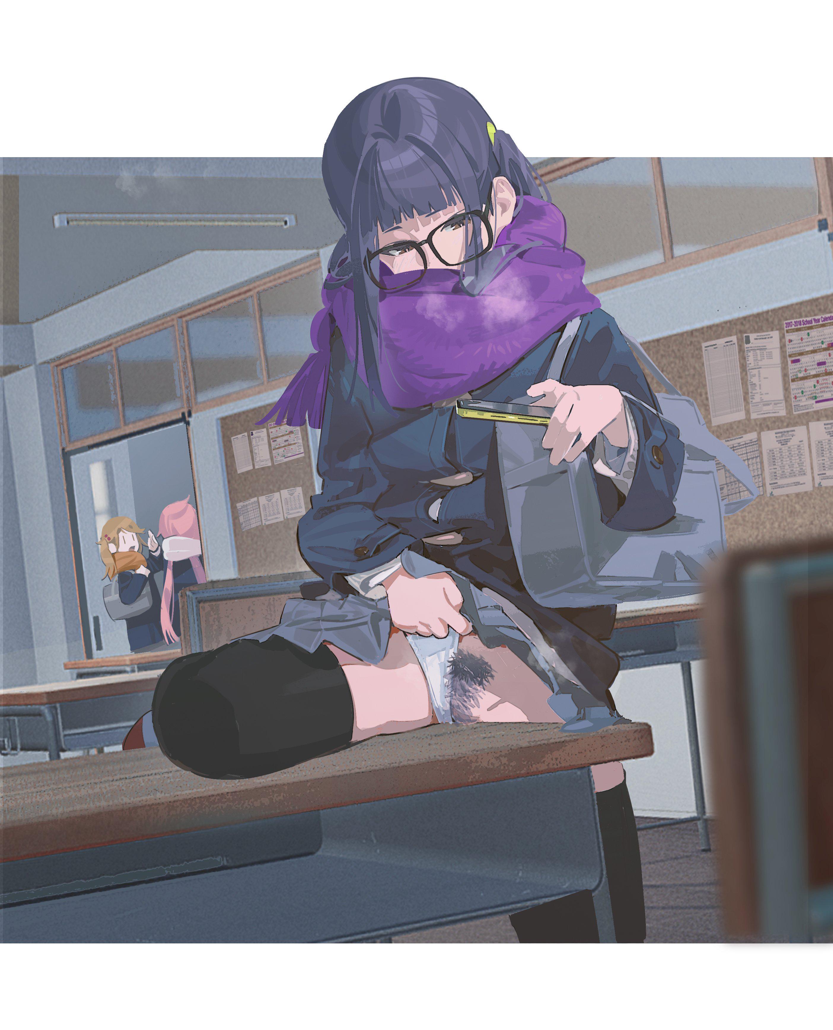 Corner Table Masturbation (MasturbationHentai Anime GIF)