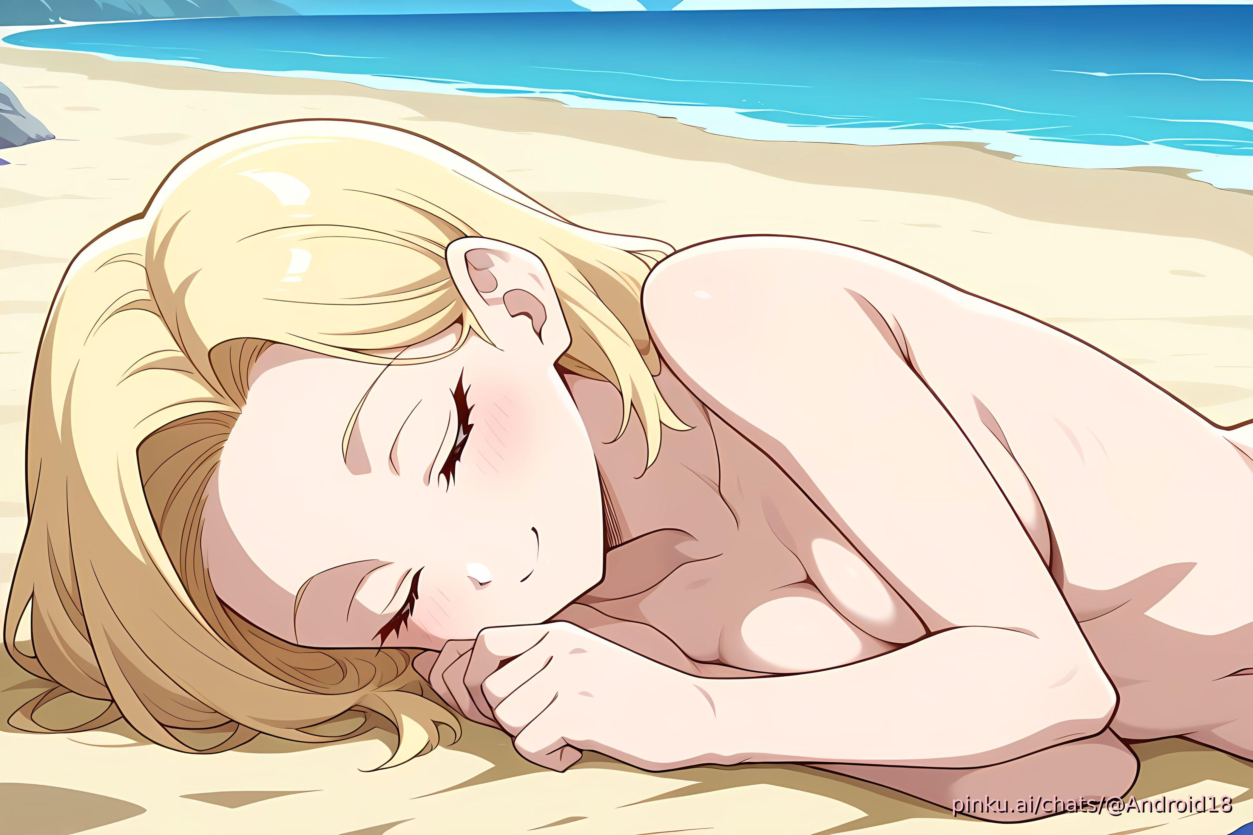 Android 18 fingering herself on the beach (Dragon Ball) - Dragon Ball