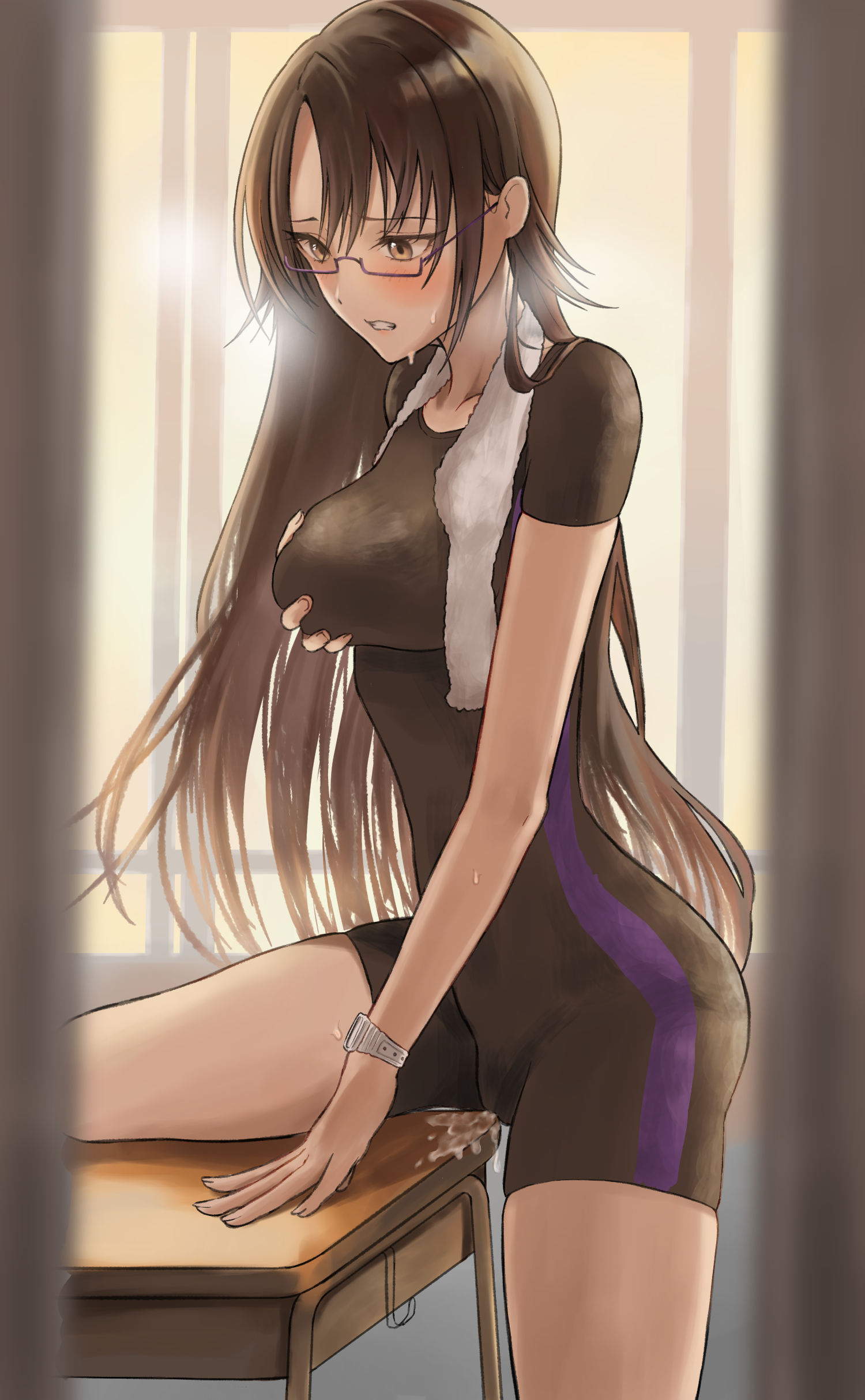 Relieving stress with table-kun (MasturbationHentai Anime GIF)