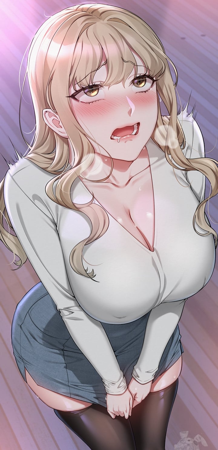 Blonde using vibrator while going out with friends! (MasturbationHentai Anime GIF)