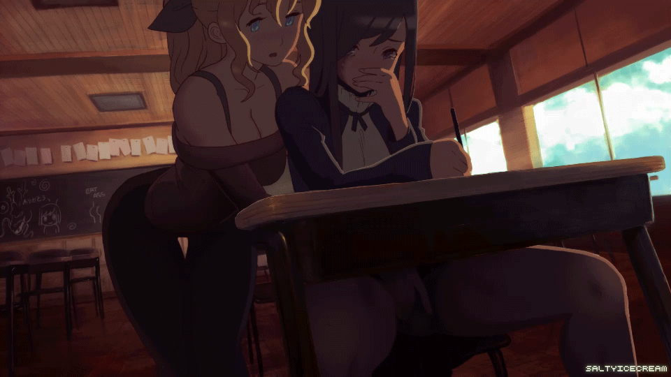 Making the class more tolerable for her (MasturbationHentai Anime GIF)