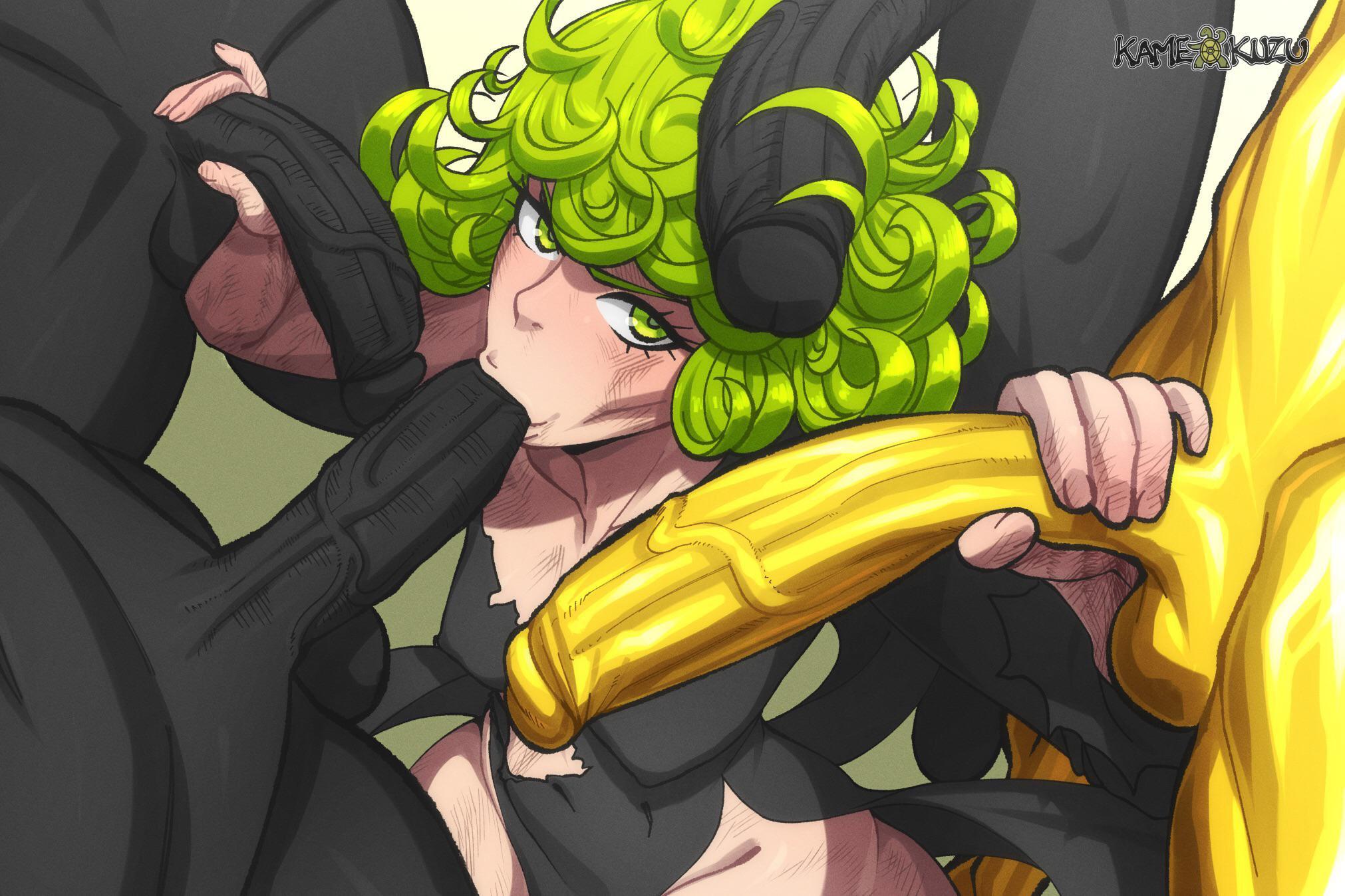 Tatsumaki dealing with the situation the only way the little slutty girl knows how, sucking it good! (OralHentai Anime GIF)