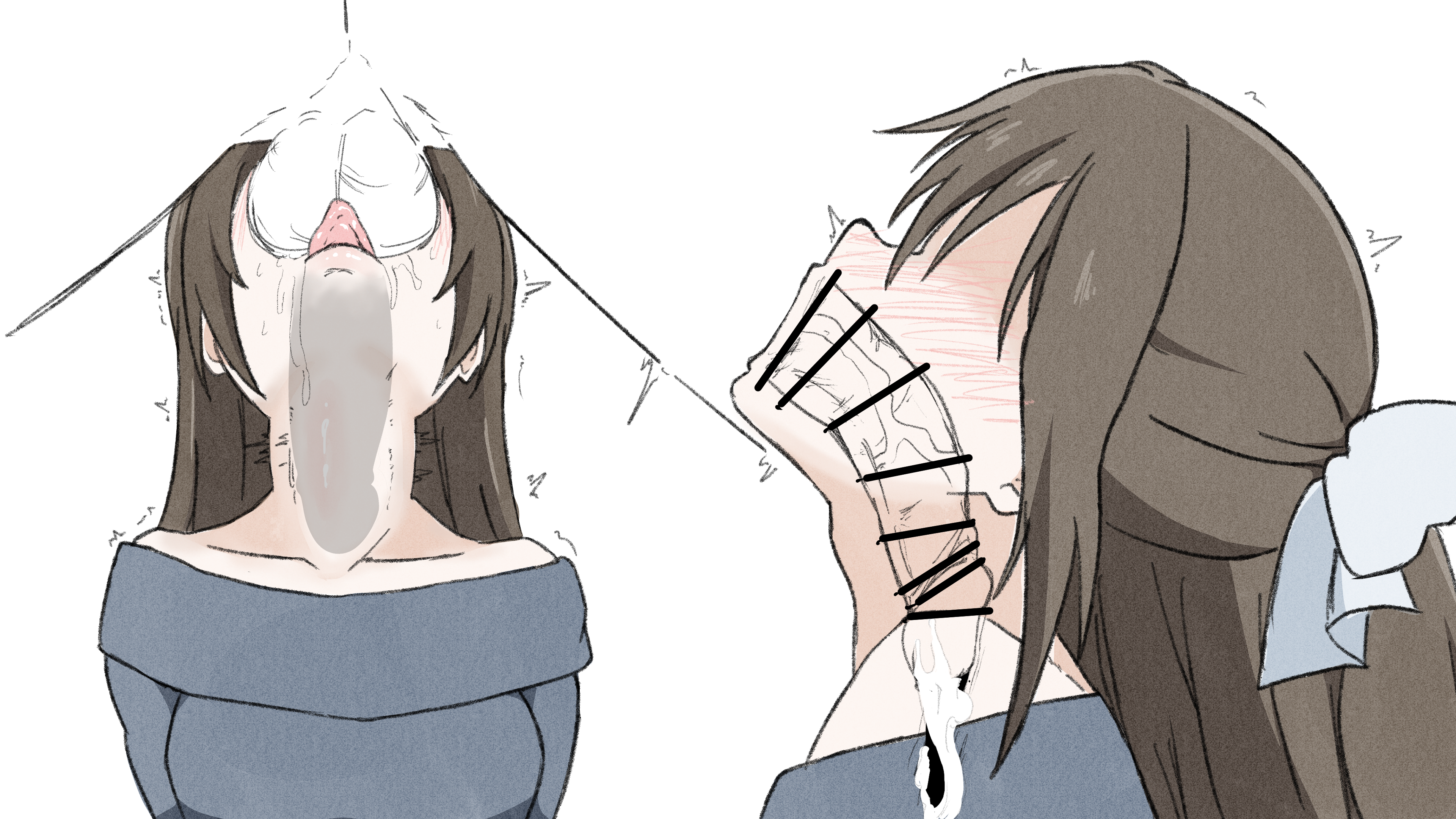 I love feeling my neck veins pulse at the same rhythm as the cock pulsing deep inside my throat (OralHentai Anime GIF)