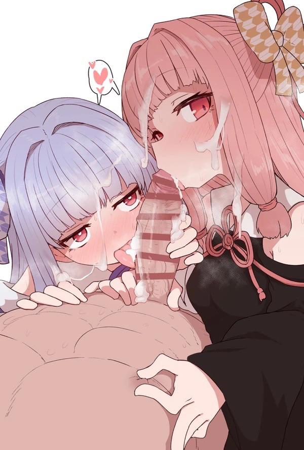 Teamwork makes the dick work (OralHentai Anime GIF)