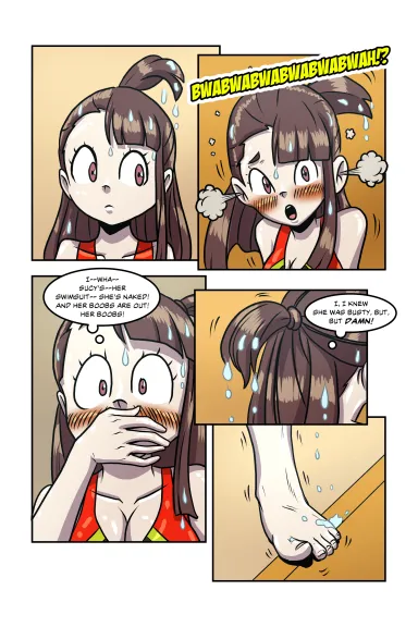 Akko Kagari, Sucy Manbavaran, Diana Cavendish and the blue team in LWA: Bathroom Incident Pages 67-77 [Little Witch Academia] - Little Witch Academia