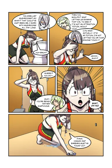 Akko Kagari, Sucy Manbavaran, Diana Cavendish and the blue team in LWA: Bathroom Incident Pages 67-77 [Little Witch Academia] - Little Witch Academia