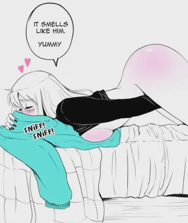 She loves masturbating to his smell (Masturbation Hentai Anime GIF)
