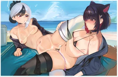 Kazusa and Kayoko Scissoring at the Beach [Blue Archive] - Blue Archive