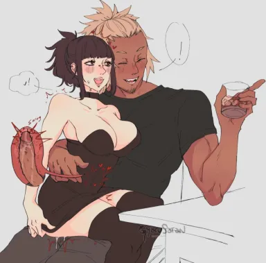 Stretching out the cockwarmer while holding a convo (Public Hentai Anime GIF)