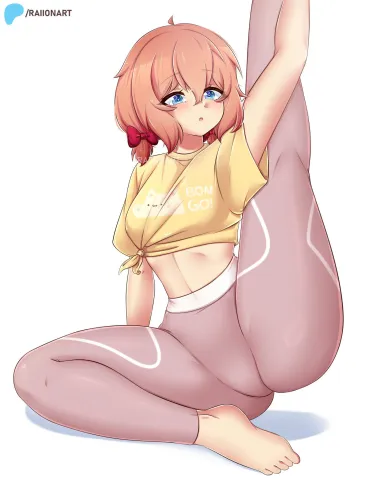Sayori trying yoga as well! (RaionArt on X) [Doki Doki Literature Club!] - RaionArt on X