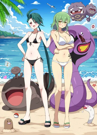 Rika and Hikage Beach Day [Pokemon x Senran Kagura] - Pokemon x Senran Kagura