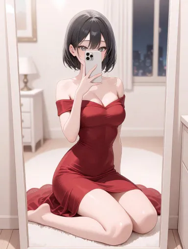 Red Dress Selfie (Anime Legs Anime GIF)